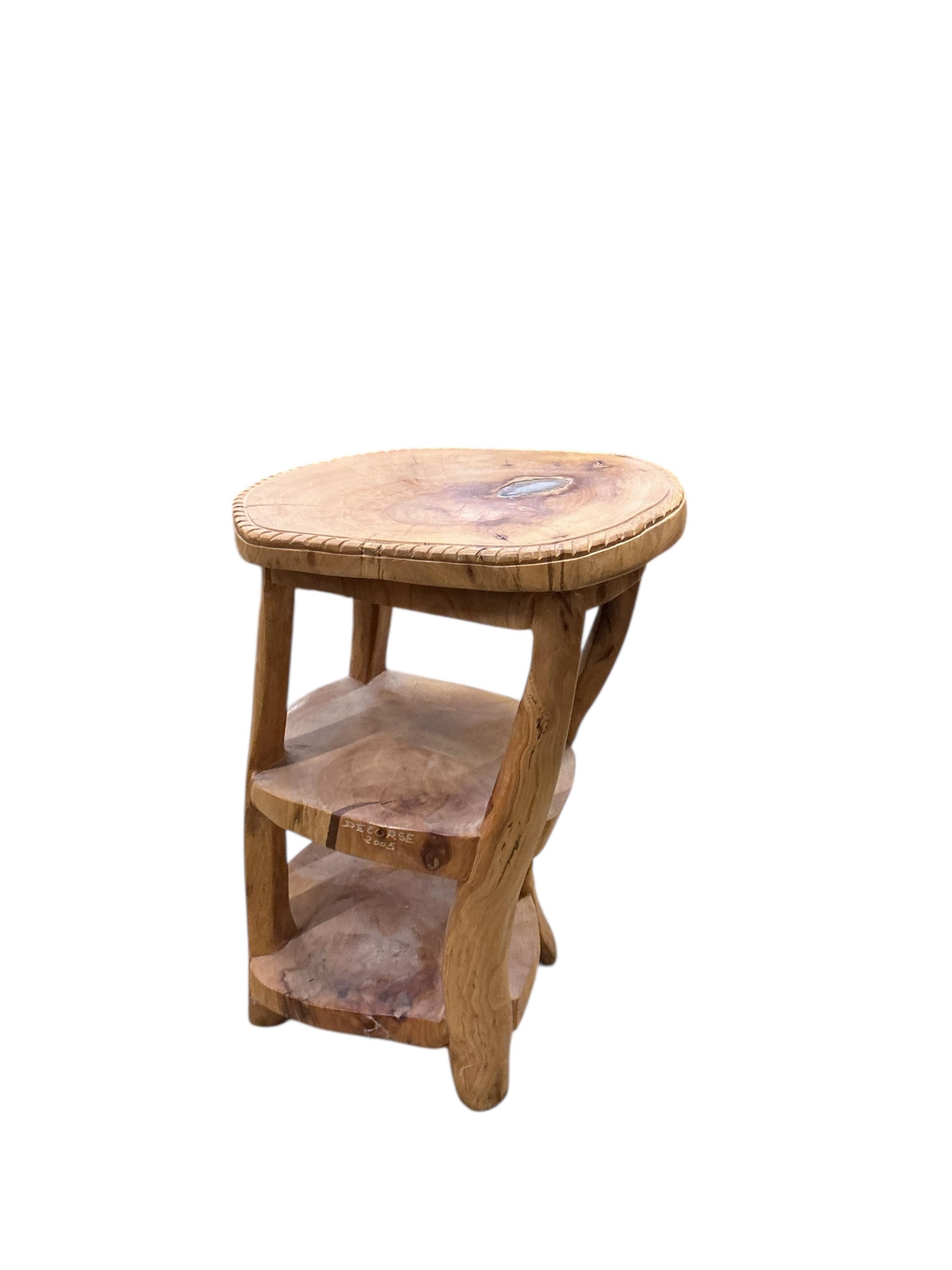 Pierre Decorse (b.1953), a naturalistically modelled three tier hall table, width 40cm, depth 33cm, height 60cm